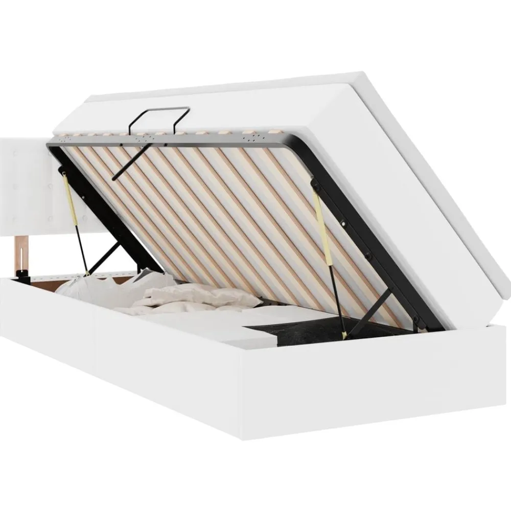 vidaXL Cama con almacenamiento y LED Puro 90 x 190 cm Cuero sintético White