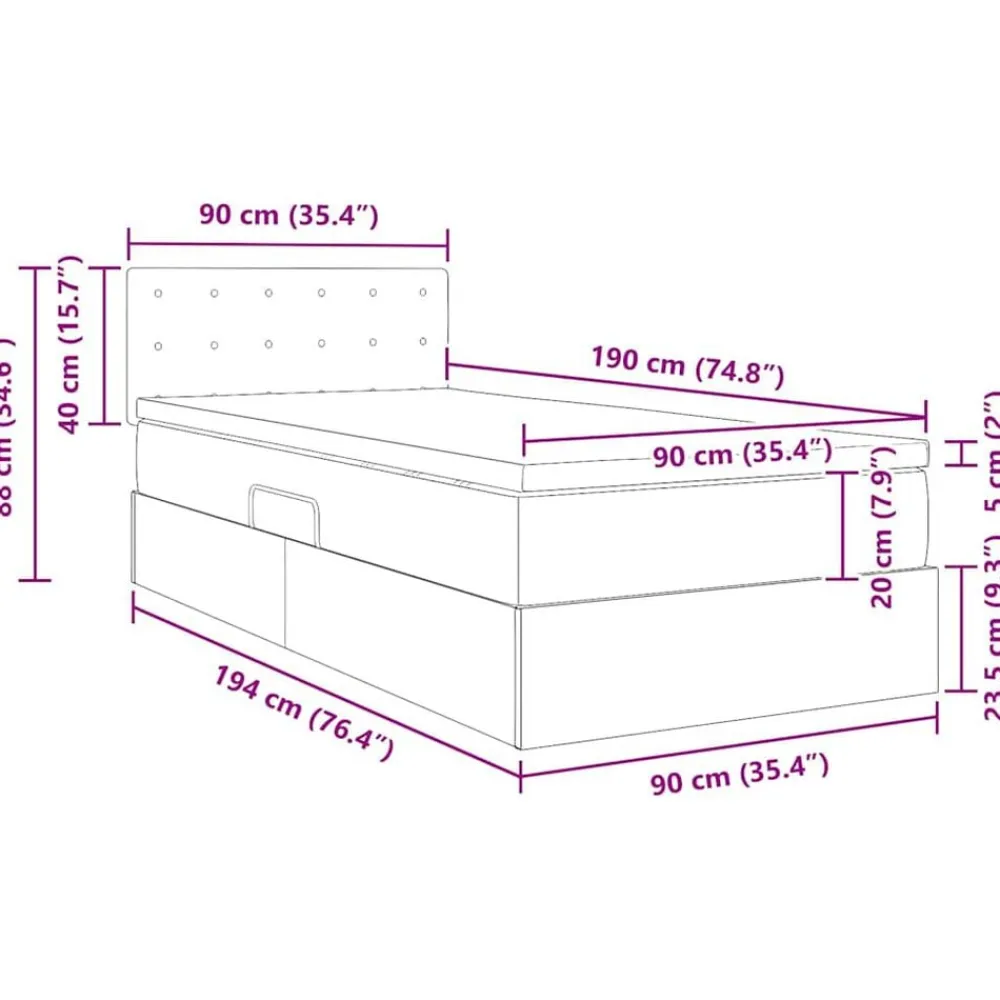 vidaXL Cama con almacenamiento y LED Puro 90 x 190 cm Cuero sintético White