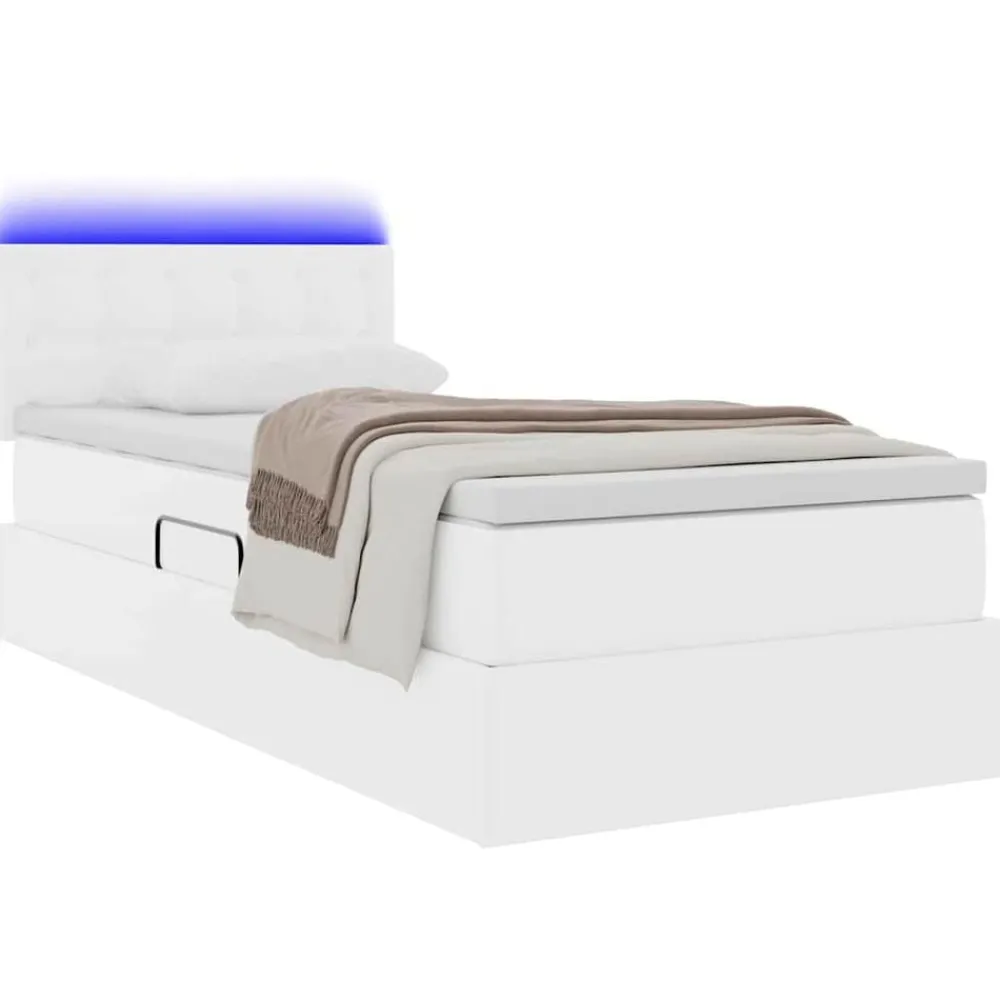 vidaXL Cama con almacenamiento y LED Puro 90 x 190 cm Cuero sintético White