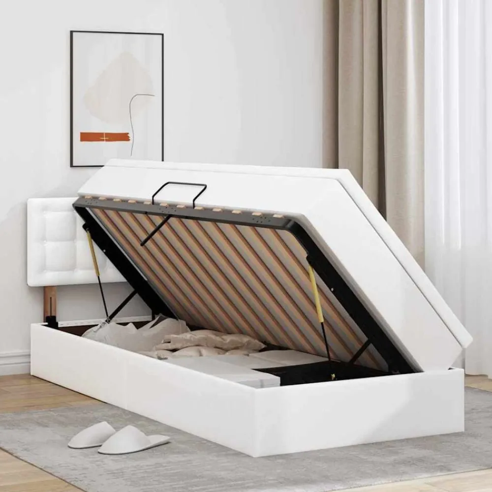 vidaXL Cama con almacenamiento y LED Puro 90 x 190 cm Cuero sintético White