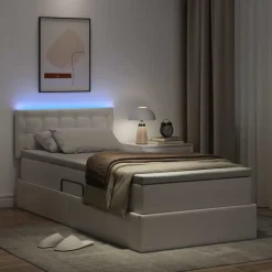 vidaXL Cama con almacenamiento y LED Puro 90 x 190 cm Cuero sintético White