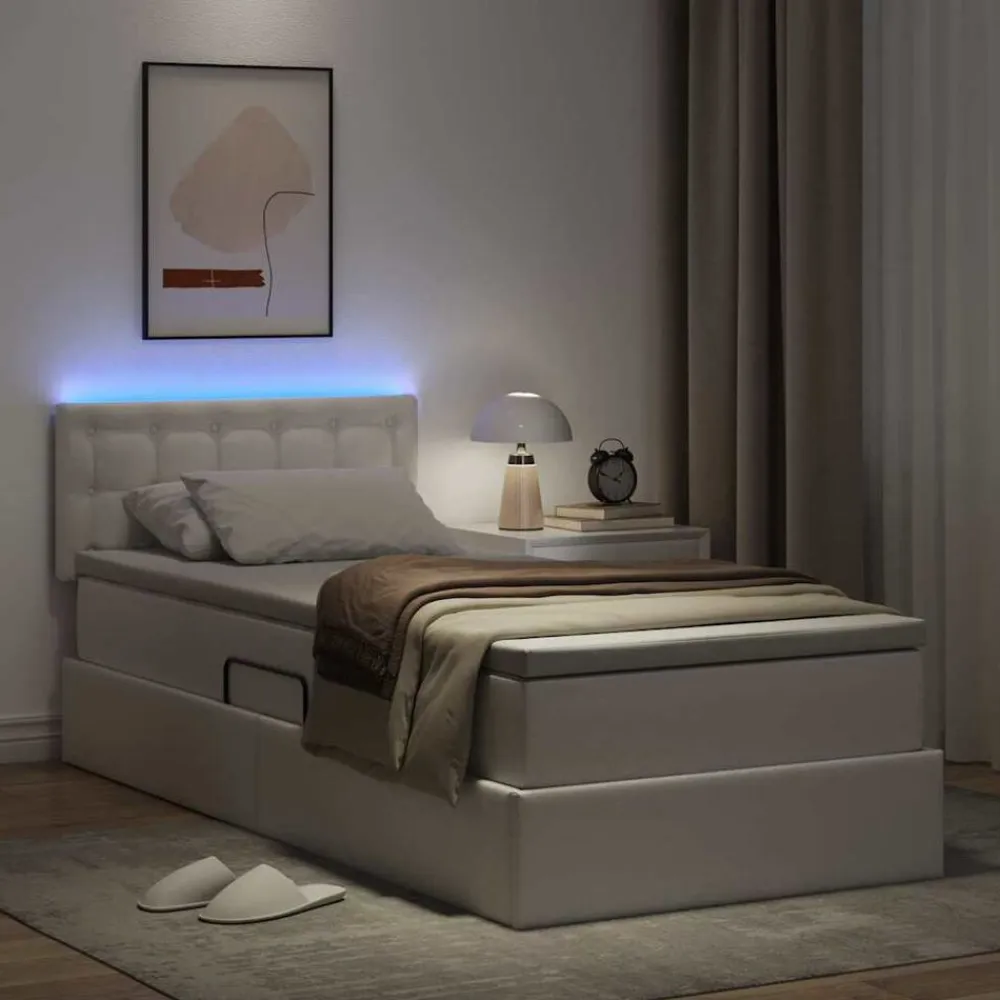 vidaXL Cama con almacenamiento y LED Puro 90 x 190 cm Cuero sintético White