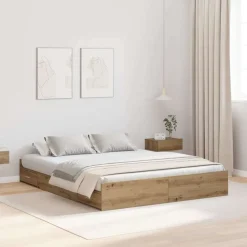 vidaXL Cama con almacenamiento con cajón Roble artesanal 140 x 200 cm Roble artisan Clearance