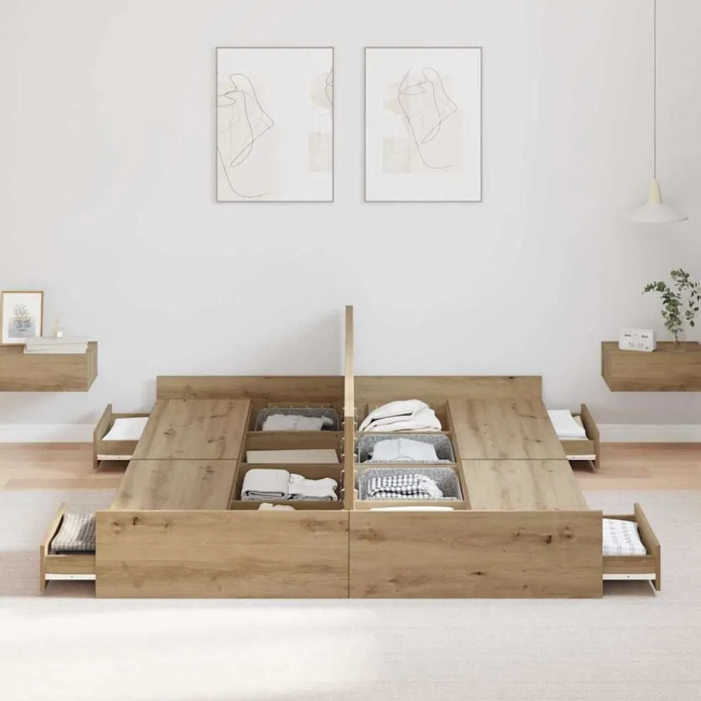 vidaXL Cama con almacenamiento con cajón Roble artesanal 140 x 200 cm Roble artisan Clearance