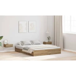 vidaXL Cama con almacenamiento con cajón Roble artesanal 140 x 200 cm Roble artisan Clearance