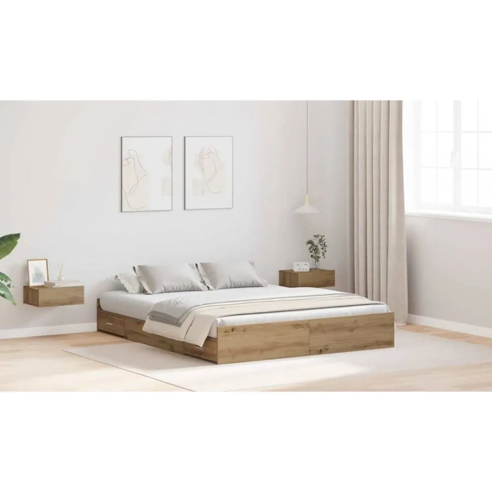 vidaXL Cama con almacenamiento con cajón Roble artesanal 140 x 200 cm Roble artisan Clearance