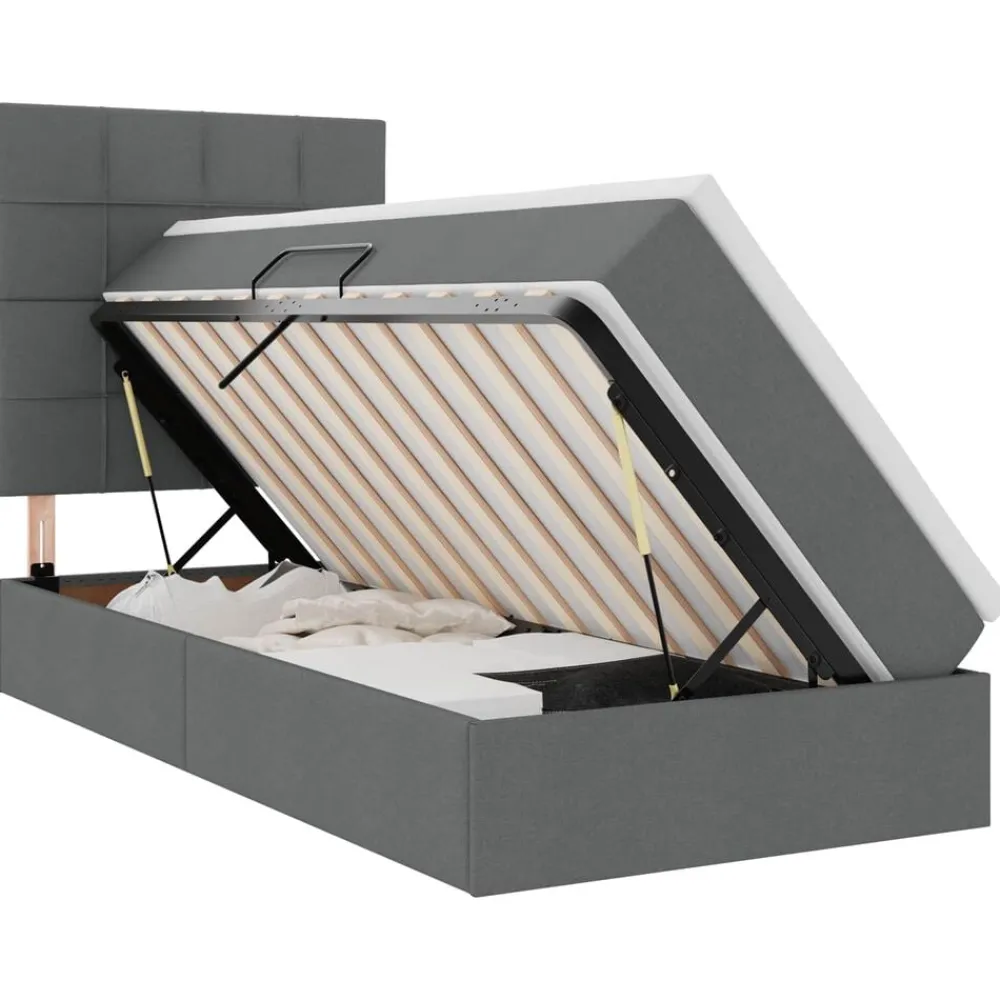 vidaXL Cama con almacenamiento y LED 90 x 190 cm Poliéster Gris oscuro New