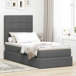 vidaXL Cama con almacenamiento y LED 90 x 190 cm Poliéster Gris oscuro New