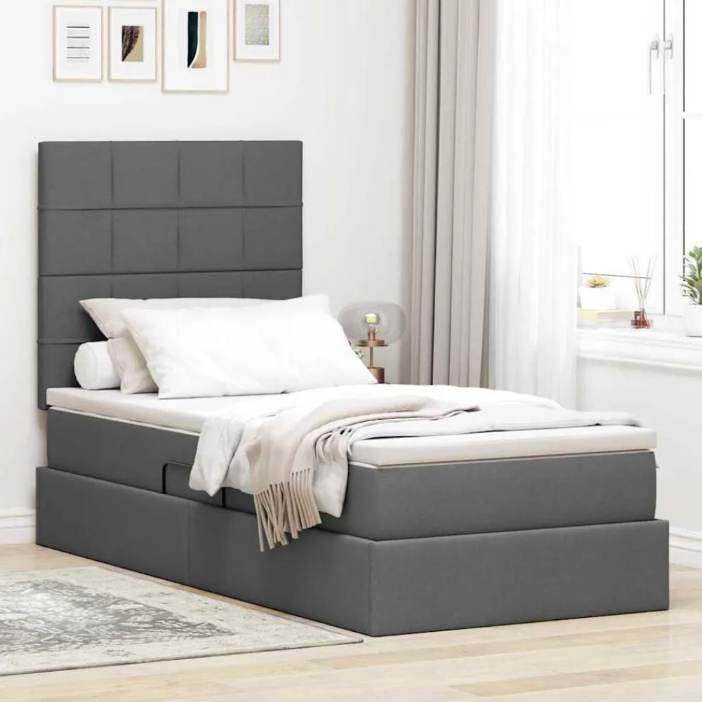 vidaXL Cama con almacenamiento y LED 90 x 190 cm Poliéster Gris oscuro New