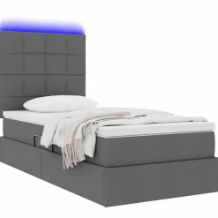 vidaXL Cama con almacenamiento y LED 90 x 190 cm Poliéster Gris oscuro New