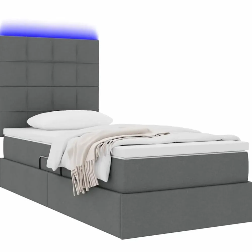 vidaXL Cama con almacenamiento y LED 90 x 190 cm Poliéster Gris oscuro New