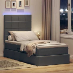 vidaXL Cama con almacenamiento y LED 90 x 190 cm Poliéster Gris oscuro New