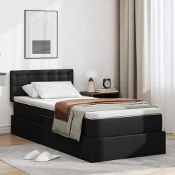 vidaXL Cama con almacenamiento y LED 90 x 190 cm Cuero sintético Negro Outlet