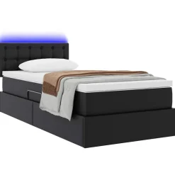 vidaXL Cama con almacenamiento y LED 90 x 190 cm Cuero sintético Negro Outlet