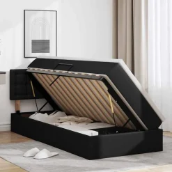 vidaXL Cama con almacenamiento y LED 90 x 190 cm Cuero sintético Negro Outlet