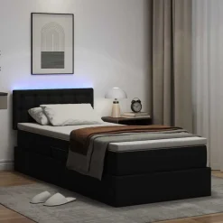 vidaXL Cama con almacenamiento y LED 90 x 190 cm Cuero sintético Negro Outlet