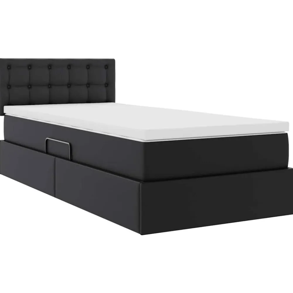 vidaXL Cama con almacenamiento y LED 90 x 190 cm Cuero sintético Negro Outlet
