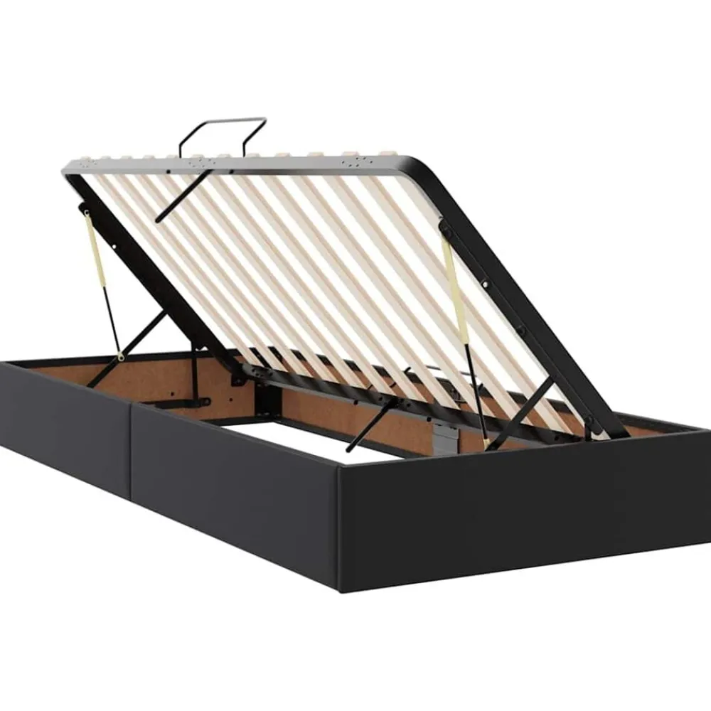 vidaXL Cama con almacenamiento y LED 90 x 190 cm Cuero sintético Negro Outlet