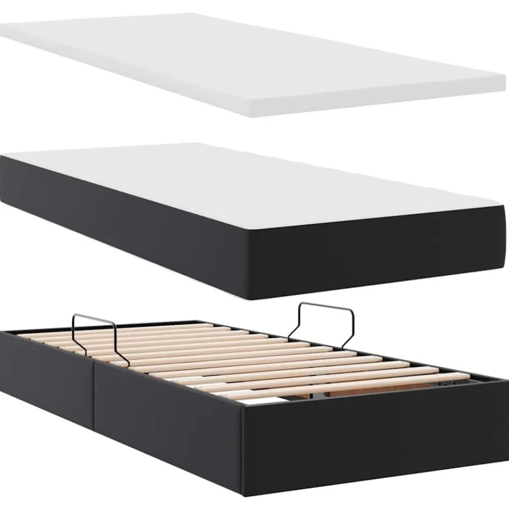 vidaXL Cama con almacenamiento y LED 90 x 190 cm Cuero sintético Negro Outlet