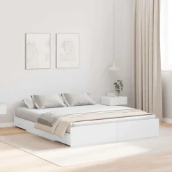 vidaXL Cama con almacenamiento 140 x 200 cm Madera contrachapada White Best