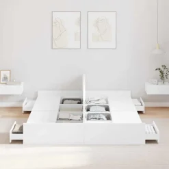 vidaXL Cama con almacenamiento 140 x 200 cm Madera contrachapada White Best