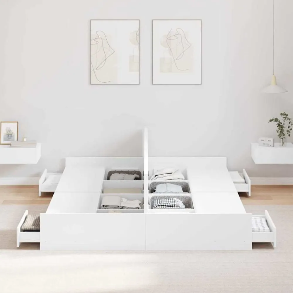 vidaXL Cama con almacenamiento 140 x 200 cm Madera contrachapada White Best