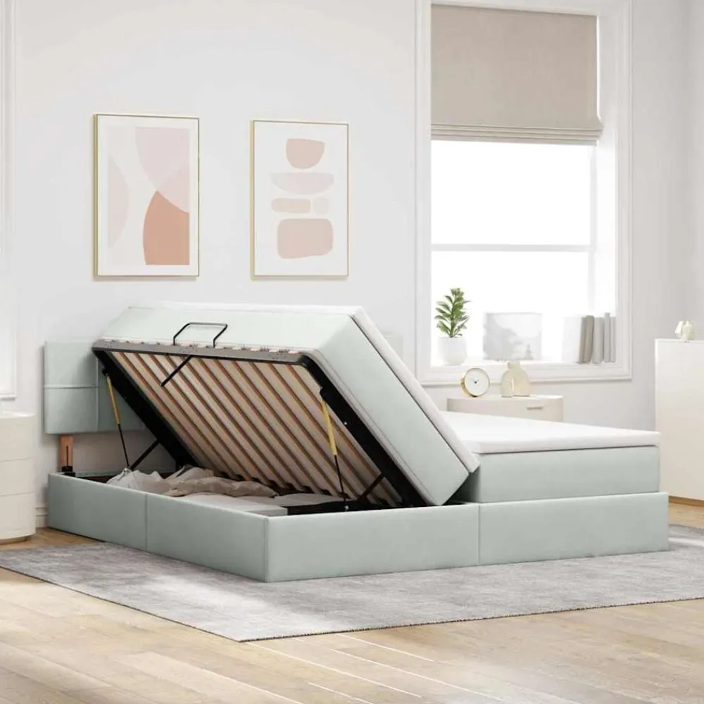 vidaXL Cama con almacenamiento con colchón 90 x 200 cm Gris claro