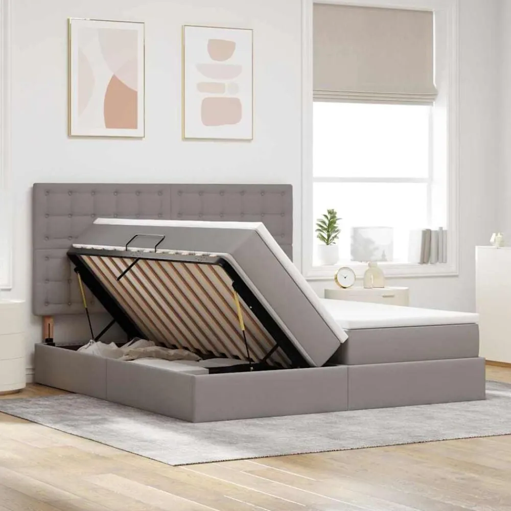 vidaXL Cama con almacenamiento 180 x 200 cm Cuero sintético Taupé Online