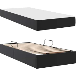 vidaXL Cama con almacenamiento y colchón con colchón 2 pcs Cuero Negro Outlet