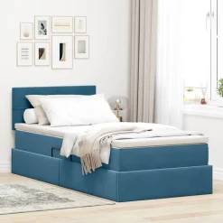 vidaXL Cama con almacenamiento 90 x 200 cm Terciopelo Azul oscuro Online