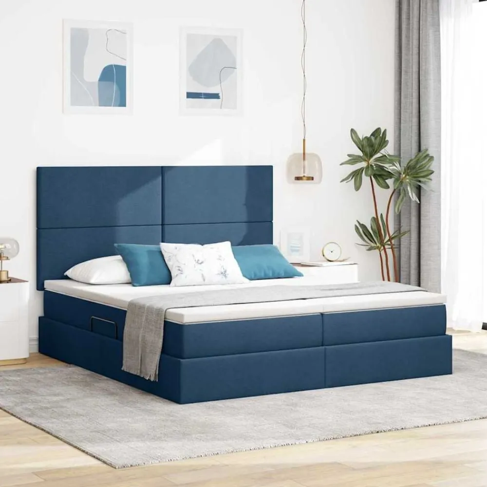 vidaXL Cama con almacenamiento 180 x 200 cm Cuero sintético Azul Sale