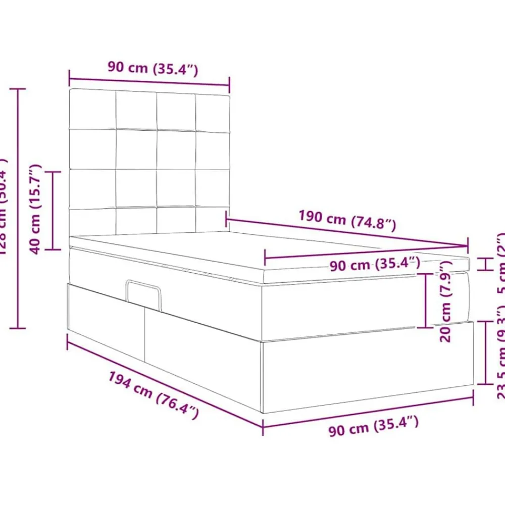 vidaXL Camas Y Accesorios-Cama con almacenamiento y LED 90 x 190 cm Terciopelo