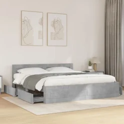 vidaXL Camas Y Accesorios-Cama con cabecero madera ingeniería gris hormigón 200x200 cm