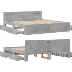 vidaXL Camas Y Accesorios-Cama con cabecero madera ingeniería gris hormigón 200x200 cm