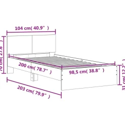 vidaXL Camas Y Accesorios-Cama con cabecero madera de ingeniería gris hormigón 100x200 cm