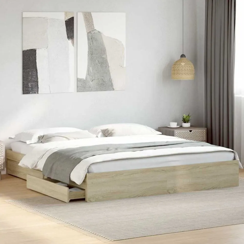 vidaXL Camas Y Accesorios-Cama con cajones madera ingeniería 180x200 cm
