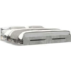 vidaXL Cama con cajones madera ingeniería gris hormigón 200x200 cm Gris hormigón Sale