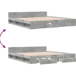 vidaXL Cama con cajones madera ingeniería gris hormigón 200x200 cm Gris hormig&oacute;n Sale