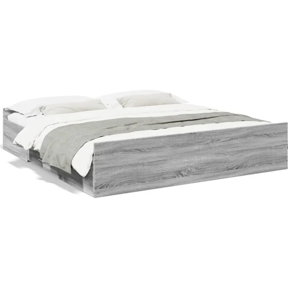 vidaXL Cama con cajones madera ingeniería 200x200 cm Gris sonoma New