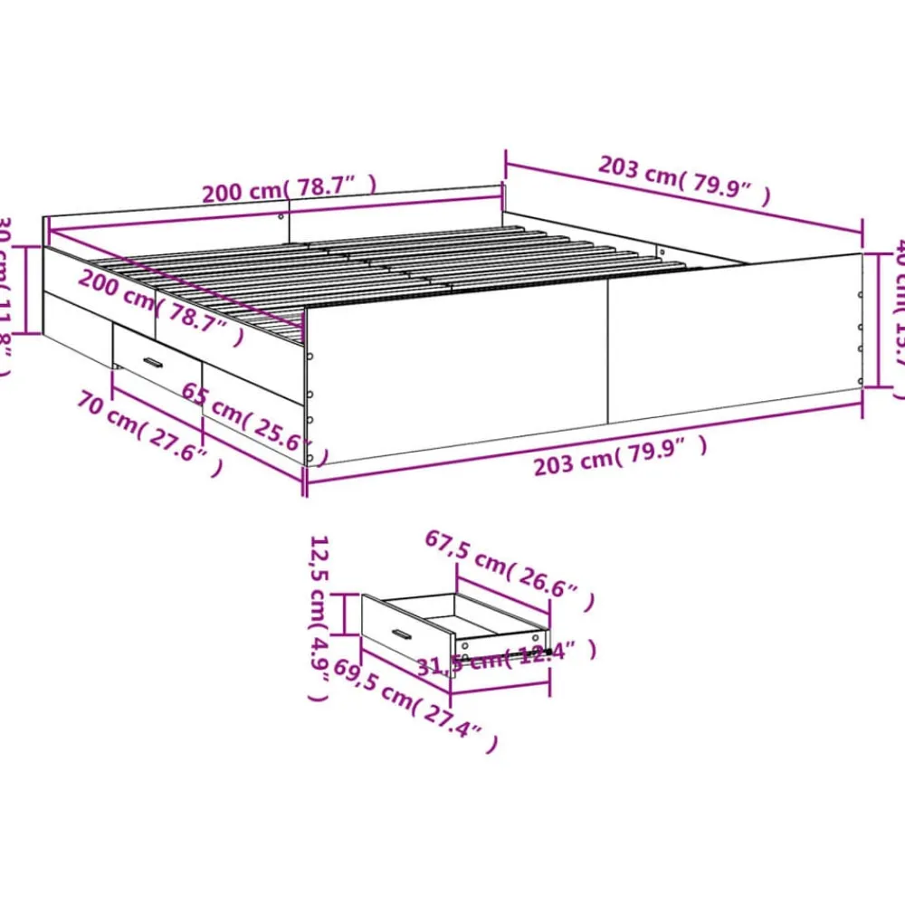 vidaXL Cama con cajones madera ingeniería 200x200 cm Gris sonoma New