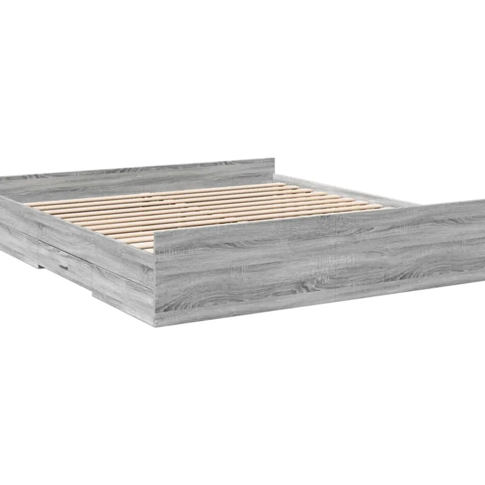 vidaXL Cama con cajones madera ingeniería 200x200 cm Gris sonoma New