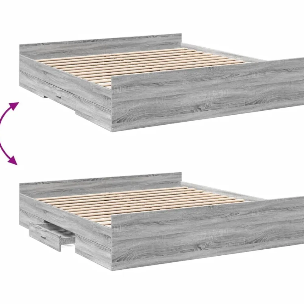 vidaXL Cama con cajones madera ingeniería 200x200 cm Gris sonoma New