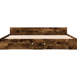 vidaXL Cama con cajones madera de ingeniería 200x200 cm Roble ahumado Clearance