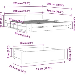 vidaXL Cama con cajones madera de ingeniería 200x200 cm Roble ahumado Clearance