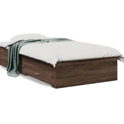 vidaXL Cama con cajones madera de ingeniería marrón roble 100x200 cm Marrón roble Discount