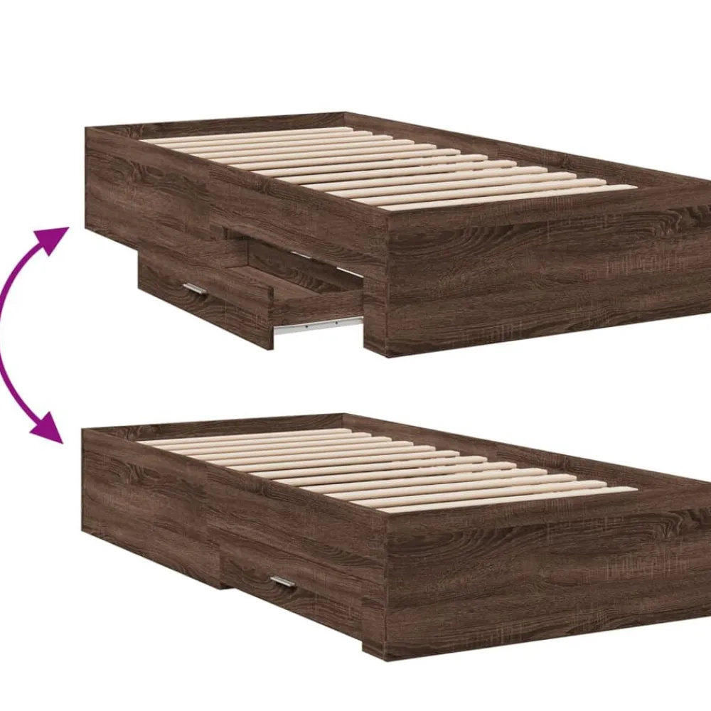 vidaXL Cama con cajones madera de ingeniería marrón roble 100x200 cm Marrón roble Discount