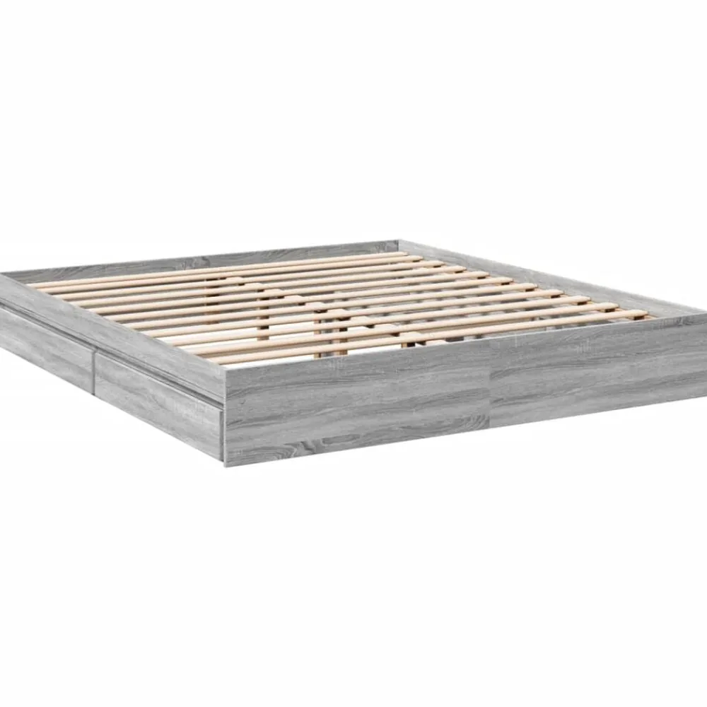 vidaXL Cama con cajones madera ingeniería 200x200 cm Gris sonoma