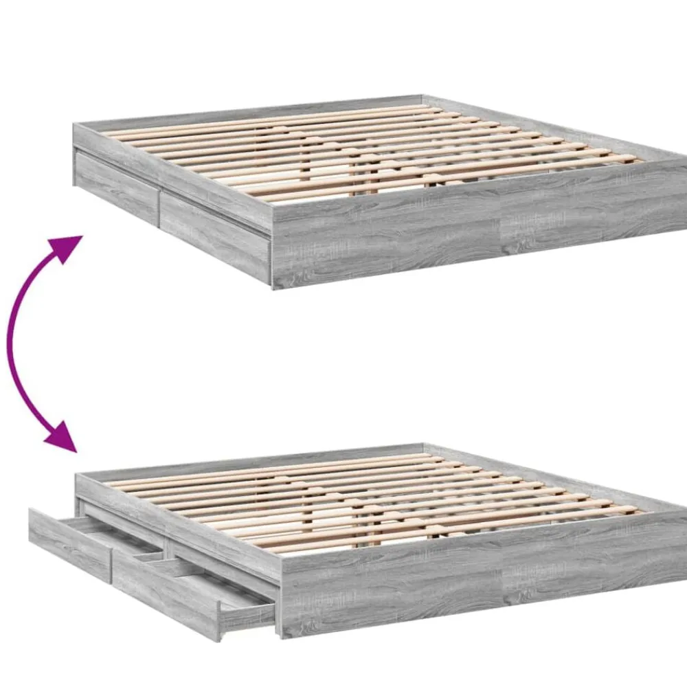 vidaXL Cama con cajones madera ingeniería 200x200 cm Gris sonoma