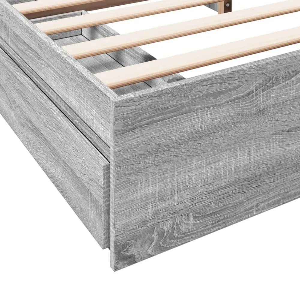 vidaXL Cama con cajones madera ingeniería 200x200 cm Gris sonoma