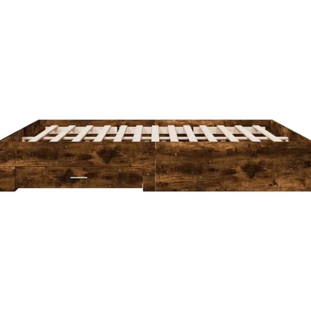 vidaXL Cama con cajones madera de ingeniería 200x200 cm Roble ahumado Sale